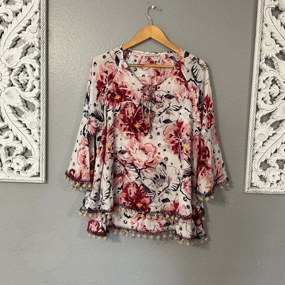 Soft Surroundings Womens Sz Small Floral Print Boho Blouse 3/4 Sleeve